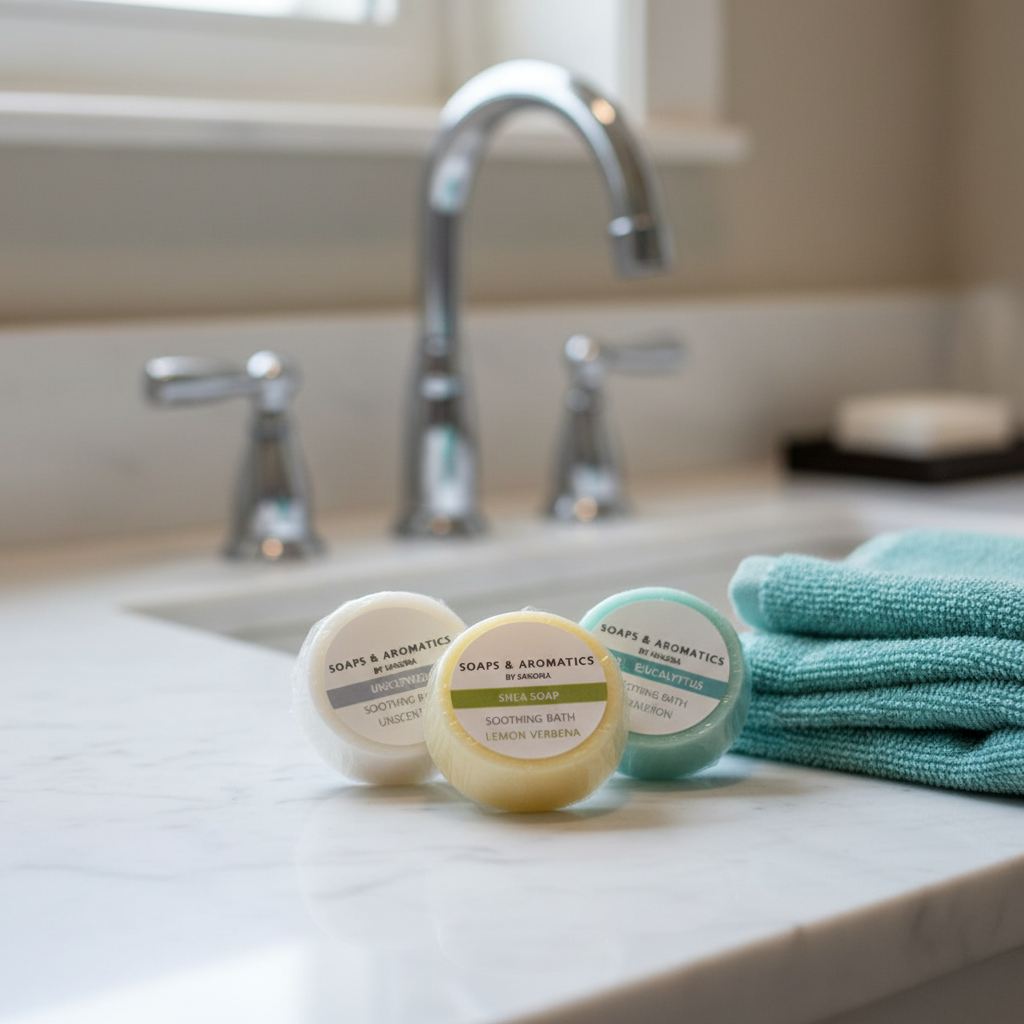 3-Piece Round Soaps - Hotel Spa Setting