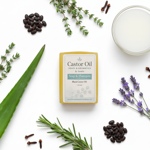 Castor Oil Soap with Ingredients Flat Lay