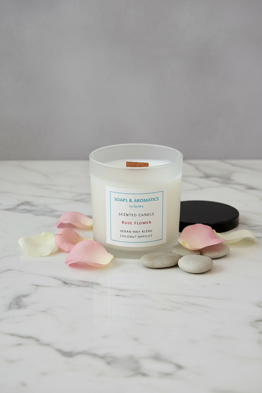 Rose Flower Candle – Gray Wall Marble Spa Setting